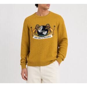 KITH New York To The World Cable Knit Sweater Mustard Yellow Size Small